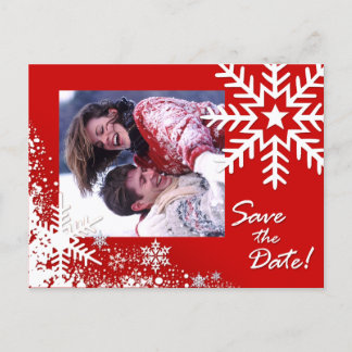 Winterschneeflocken Save the Date (rot) Foto Ankündigungspostkarte