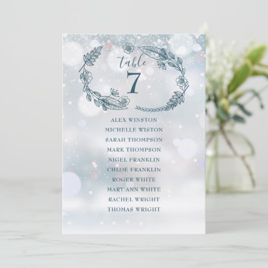 Winterschneeflocken Seekarte Tischnummer (Stehend Vorderseite)