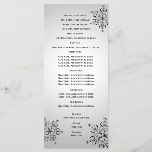 Winterschneeflocken Silver Gray Wedding Programm (Rückseite)