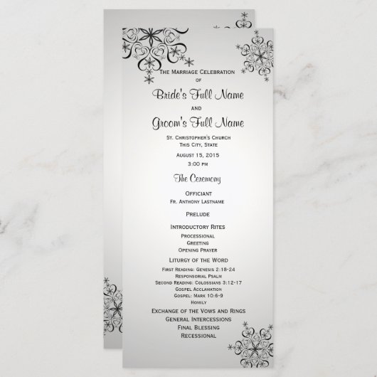 Winterschneeflocken Silver Gray Wedding Programm (Vorne/Hinten)