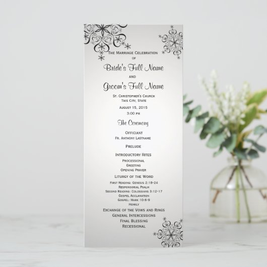 Winterschneeflocken Silver Gray Wedding Programm (Stehend Vorderseite)
