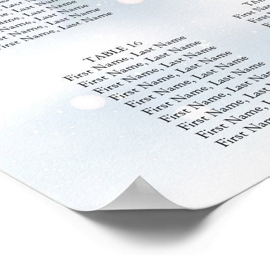 Winterschneeflocken-Skript Hochzeitsstichtabelle Poster (Ecke)