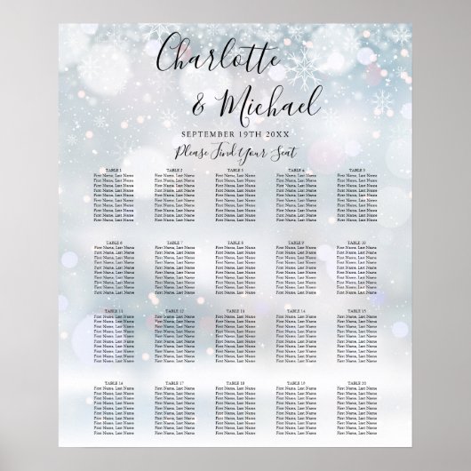 Winterschneeflocken-Skript Hochzeitsstichtabelle Poster (Vorne)