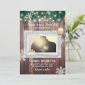 Winterschneeflocken, Strandlichter Foto Hochzeit Einladung (Stehend Vorderseite)