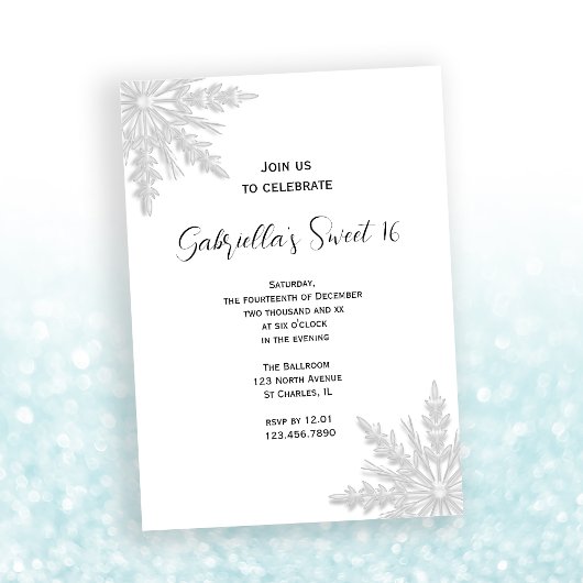 Winterschneeflocken Süße 16 Geburtstagsparty Einladung