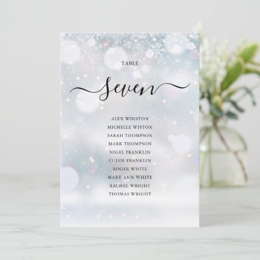 Winterschneeflocken Tischnummer Sitzkarte (Stehend Vorderseite)