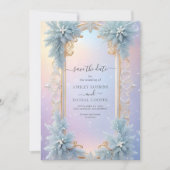 Winterschneeflocken und blaue Florals Save the Dat Einladung (Vorderseite)