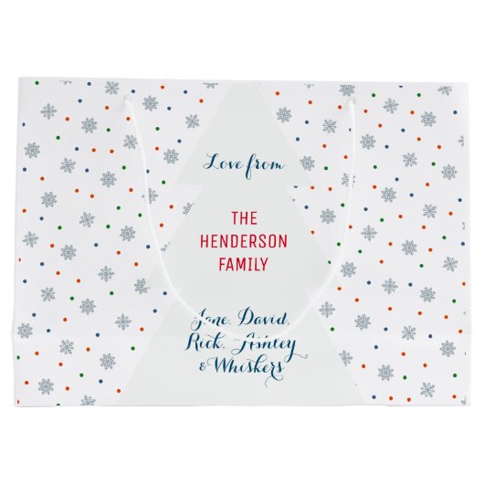 Winterschneeflocken und Punktmuster Große Geschenktüte (Rückseite)