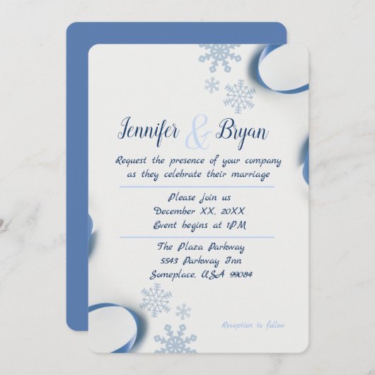 Winterschneeflocken und Ribbons Einladung zur Hoch (Vorne/Hinten)