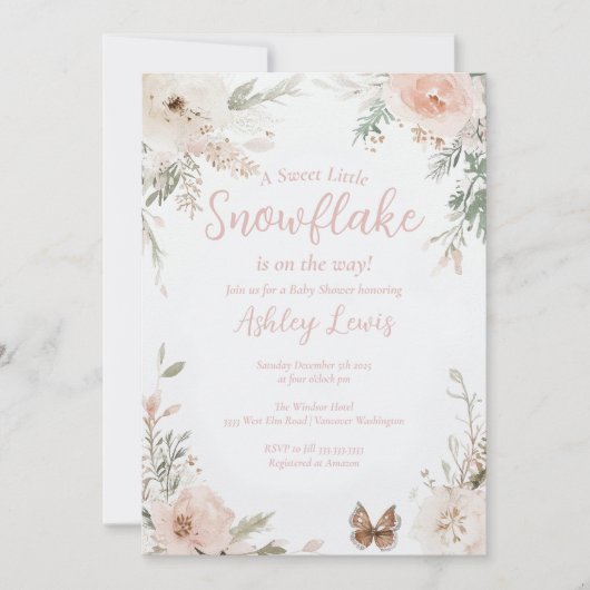 Winterschneeflocken Wasserfarbene Blätter Einladung (Vorderseite)