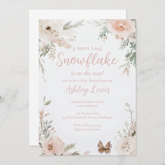 Winterschneeflocken Wasserfarbene Blätter Einladung (Vorne/Hinten)