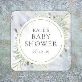 Winterschneeflocken Wasserfarbene Grünpflanzen Kin Quadratischer Aufkleber