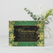 Winterschneeflocken zum Abendessen mit grünem Gold Einladung (Stehend Vorderseite)