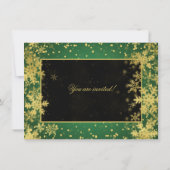 Winterschneeflocken zum Abendessen mit grünem Gold Einladung (Rückseite)