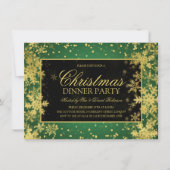 Winterschneeflocken zum Abendessen mit grünem Gold Einladung (Vorderseite)