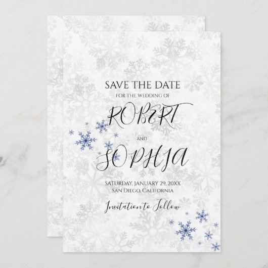Winterschneeflockenhochzeit rettet das Datum Save The Date (Vorne/Hinten)