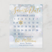 Winterschneeflockenkalender Save the Date Postkarte (Vorderseite)