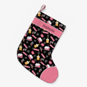 Winterschneeflockenmuster Schwarz-Rosa Custom Kleiner Weihnachtsstrumpf (Vorderansicht (hängend))