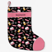 Winterschneeflockenmuster Schwarz-Rosa Custom Kleiner Weihnachtsstrumpf (Vorderseite)