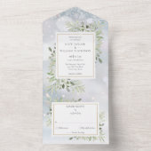 Winterschneegrün-Monogramm-Hochzeit All In One Einladung (Innen Boden)