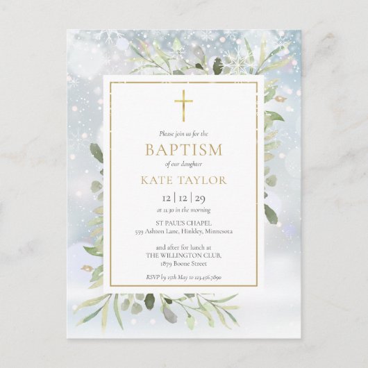 Winterschneegrün Taufe Einladung (Vorderseite)