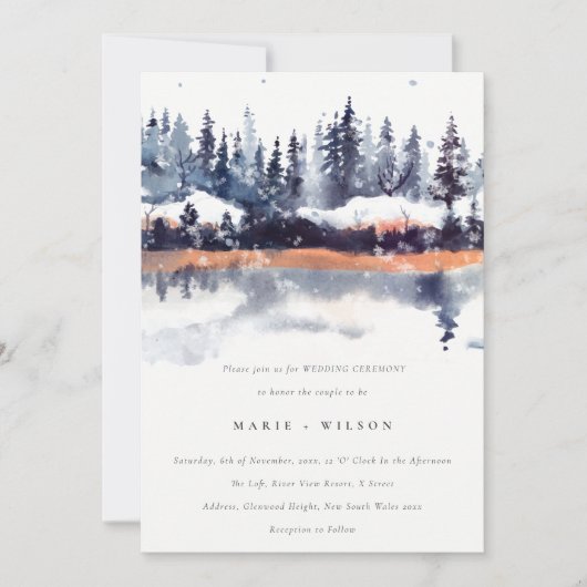 Winterschneehochzeit der Rust Navy Einladung (Vorderseite)