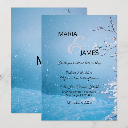 Winterschneehochzeit Einladung (Vorne/Hinten)
