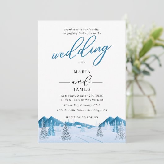 Winterschneehochzeit Einladung (Stehend Vorderseite)