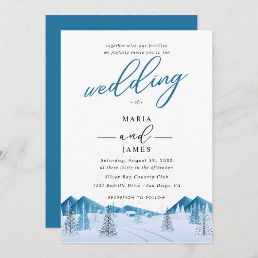 Winterschneehochzeit Einladung (Vorne/Hinten)