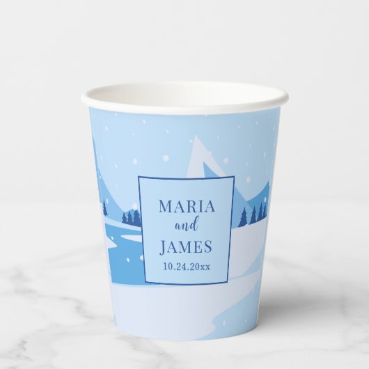 Winterschneehochzeit Pappbecher (Rückseite)