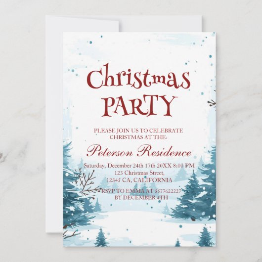 Winterschneekulisse Weihnachts-Party Einladung (Vorderseite)
