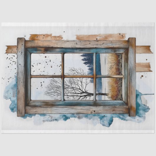 Winterschneelandschaft durch Fenster AN2 Decoupage Seidenpapier (Vorderseite)