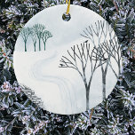 Winterschneelandschaft Keramik Ornament<br><div class="desc">Eine schneebedeckte Winterlandschaft mit Bäumen und einer trockenen Steinmauer. Brr! Original Kunst von Nic Squirrell</div>