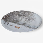 Winterschneelandschaft mit Baumhunden Pappteller (Schrägansicht)