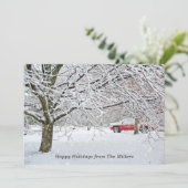 Winterschneelandschaft & Roter LKW Feiertagskarte (Stehend Vorderseite)