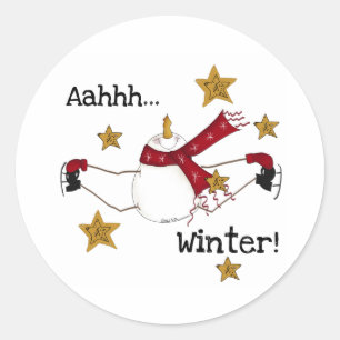 Winterschneemann auf Eis-Skaten Runder Aufkleber