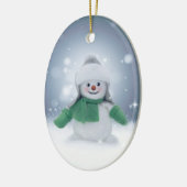 Winterschneemann in Grün Keramik Ornament (Links)