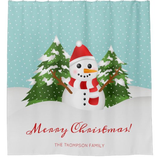 Winterschneemann & Individuelle Name Weihnachten Duschvorhang (Vorderseite)