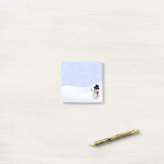 Winterschneemann mit Schneeflocken Post-it Klebezettel (Auf Schreibtisch)