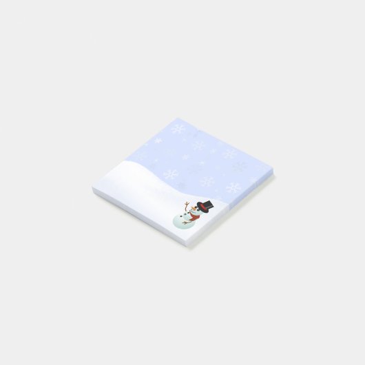 Winterschneemann mit Schneeflocken Post-it Klebezettel (angewinkelt)