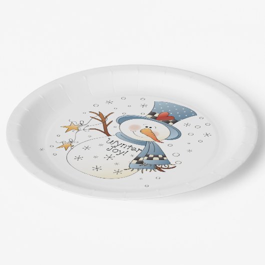 Winterschneemann zu jeder Jahreszeit Pappteller (Schrägansicht)