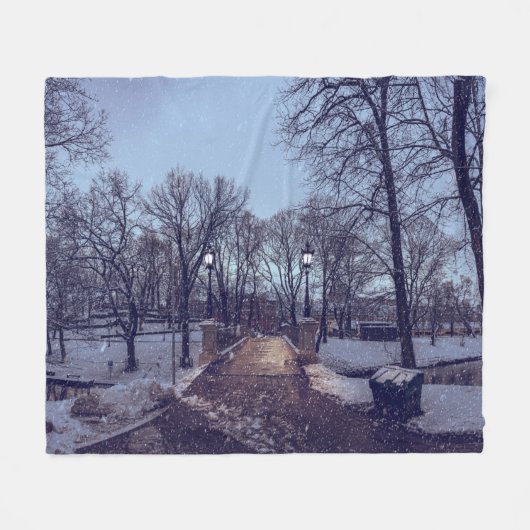 Winterschneepark im Abend Fleecedecke (Vorderseite (Horizontal))