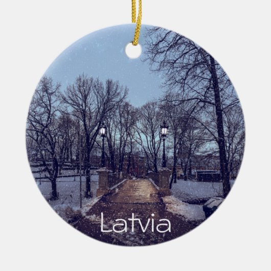 Winterschneepark im Abend Keramik Ornament (Vorne)