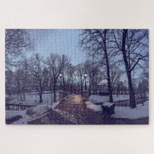 Winterschneepark im Abend Puzzle