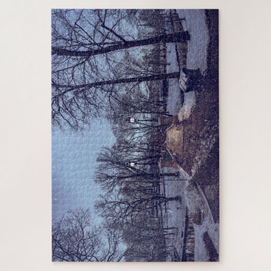 Winterschneepark im Abend Puzzle (Vertikal)