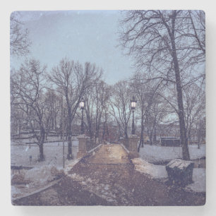 Winterschneepark im Abend Steinuntersetzer