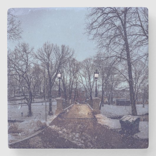 Winterschneepark im Abend Steinuntersetzer (Vorderseite)