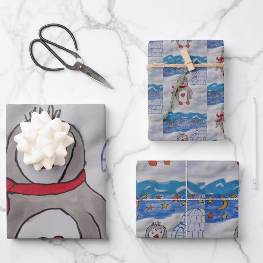 Winterschneepinguin Geschenkpapier Set (Vorderseite)