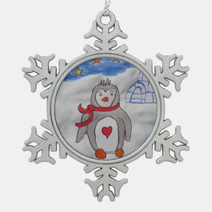 Winterschneepinguin Schneeflocken Zinn-Ornament