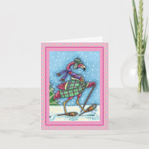 WINTERSCHNEESCHUHE, KARO-MANTEL ROSA FLAMINGO Blan Feiertagskarte